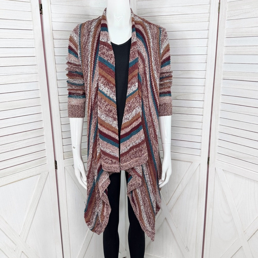 American Eagle Striped Western Boho Waterfall Open Front Cardigan Sweater XS